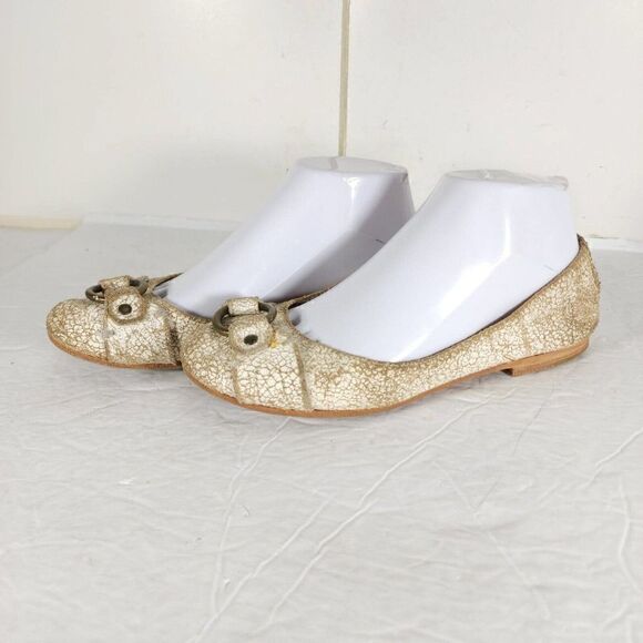 Frye Women's Carson Harness US 7M Beige Leather Distressed Ballet Flats Shoes - Picture 1 of 14